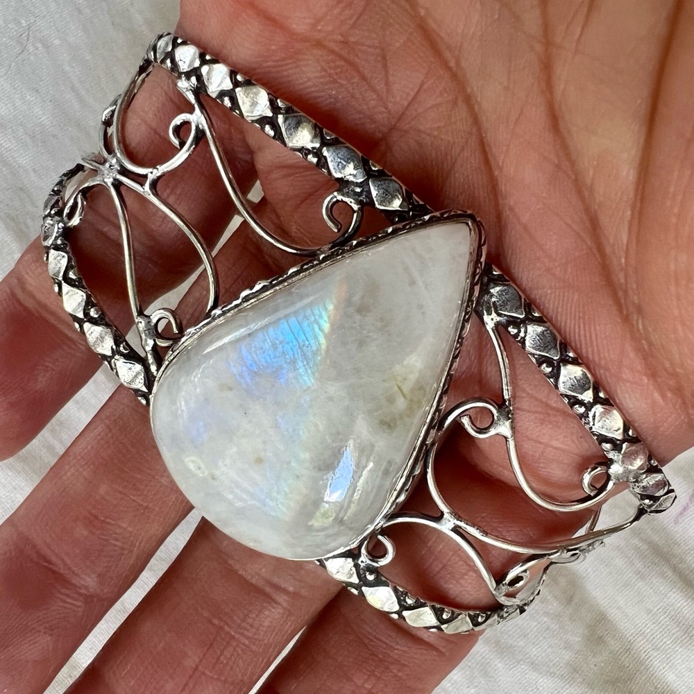 925 Your Choice! Etheric Rainbow Moonstone Cuff Bracelet